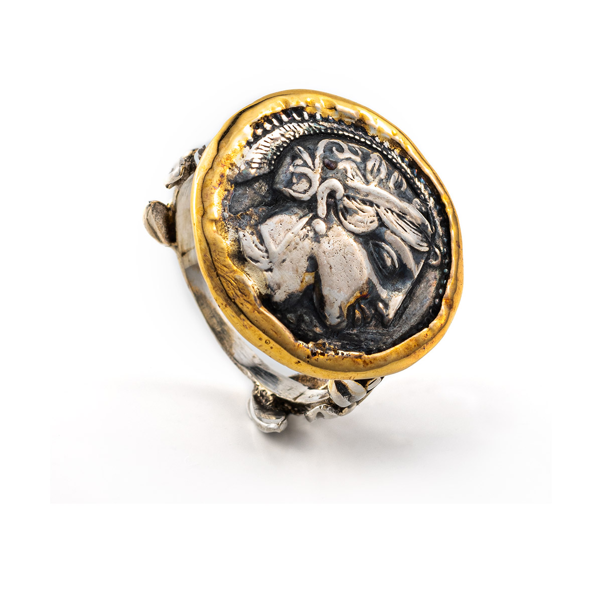 Goddess Athena and Owl Coin Ring - 14K Gold and 925 ...
