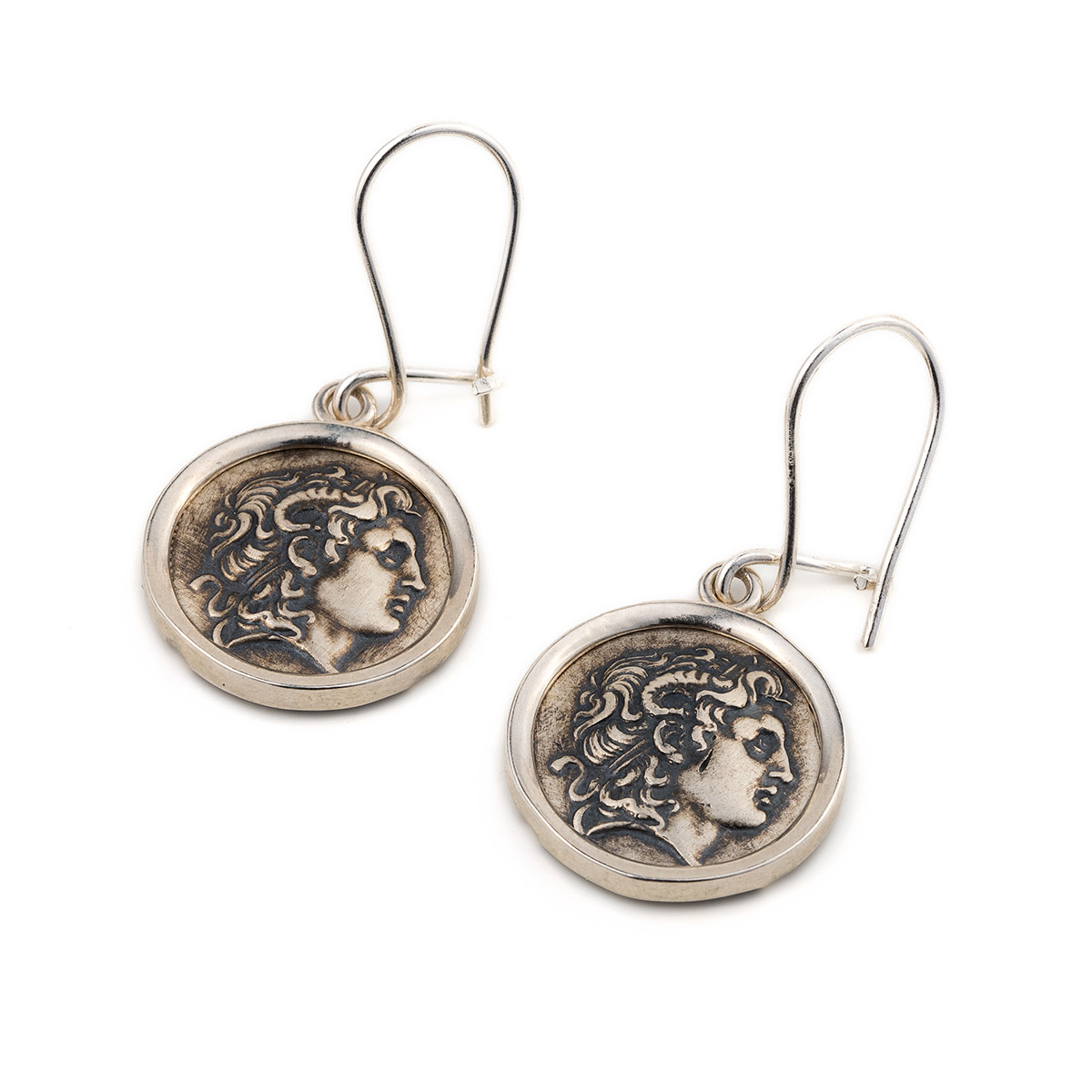 Details about   Alexander the Great silver earrings Antique earrings Ancient Greek coin earrings 