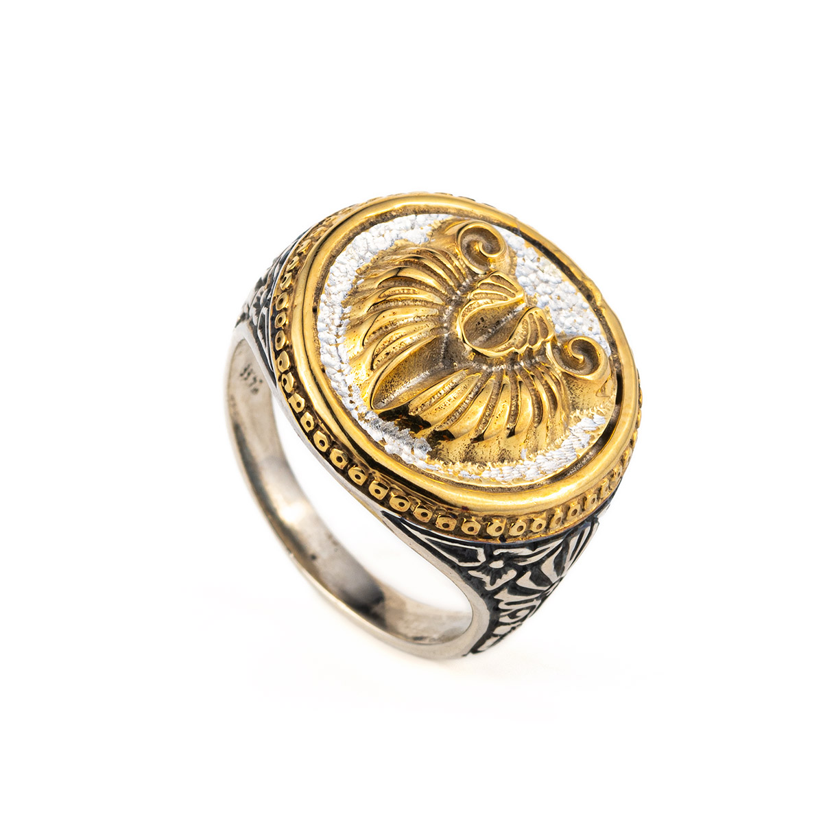 Ram's Head Coin Ring in Sterling Silver and Gold Plated ...